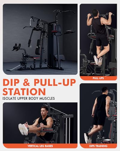 Mikolo Home Gym, Workout Station with 150LBS Weight Stack, Multifunctional Home Gym Equipment, Exercise Equipment for Full Body Strength Training - style: HGS with power tower