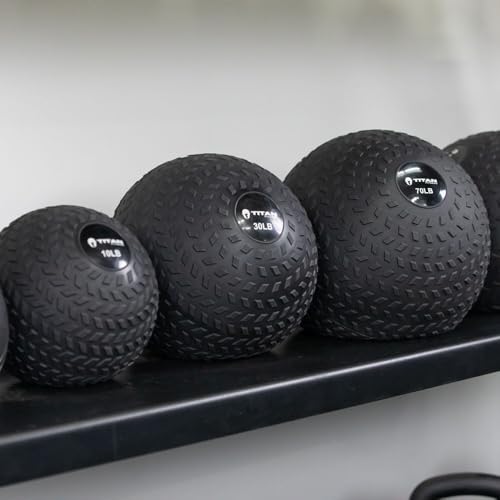 Titan Fitness Rubber Tread Slam Ball, Dead Bounce, Weight Workout - Throw, Catch, Slam, Twist - style: 90 lb