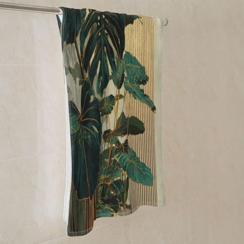 Boho Green Leaf Hand Towels Set of 2, Mid Century Modern Abstract Botanical Decorative Towels, Soft Lightweight Microfiber Absorbent Quick Dry Fingertip Towels for Bathroom Kitchen Spa Gym Home Decor