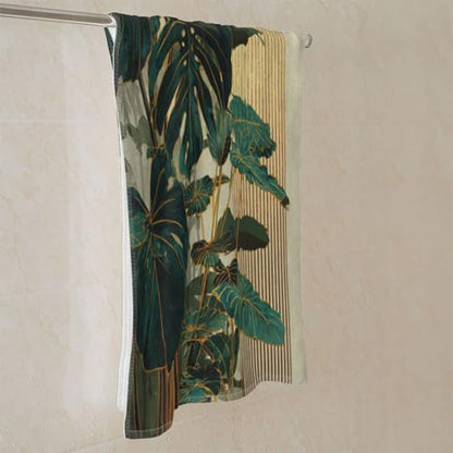 Boho Green Leaf Hand Towels Set of 2, Mid Century Modern Abstract Botanical Decorative Towels, Soft Lightweight Microfiber Absorbent Quick Dry Fingertip Towels for Bathroom Kitchen Spa Gym Home Decor