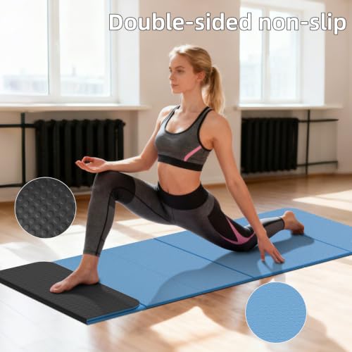 Foldable TPE Yoga Mat Thick 10mm,75" x40"Extra Large Exercise Mats - color: Blue