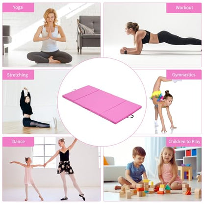ZENOVA Gymnastics Mat 6'x3'x2''/4'x8'x2'' Exercise Mat Gym Mat for Home Aerobics Workout Foldable Tumbling Mat Children Gifts - color: 3FT x 6FT --Pink