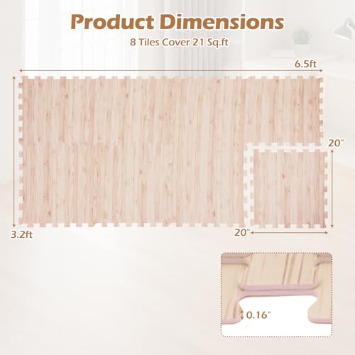 Giantex Wood Grain Floor Tiles Foam Mat, 32 PCS EVA Foam Puzzle Mats, 20'' x 20'' Interlocking Exercise Mat, Floor Padding for Furniture, Living Room, Bedroom, Gym, Home Office, Basement, Light Oak - size: 84 sq. ft. (32 pcs)