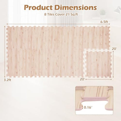 Giantex Wood Grain Floor Tiles Foam Mat, 32 PCS EVA Foam Puzzle Mats, 20'' x 20'' Interlocking Exercise Mat, Floor Padding for Furniture, Living Room, Bedroom, Gym, Home Office, Basement, Light Oak - size: 84 sq. ft. (32 pcs)