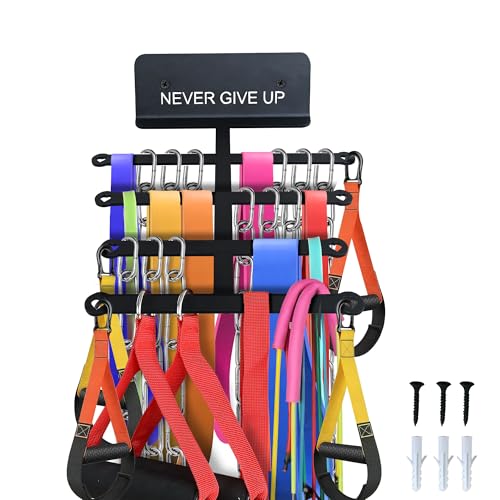 Resistance Rack Band Storage Hanger Gym Equipment Organizer Pull Up Bands Jump Ropes, Never Give Up Gym Décor Storage Rack for Home Gym