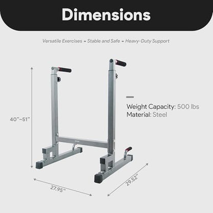 BalanceFrom Steel Frame Dip Station with Adjustable Height, 500 Pound Weight Capacity – Upper Body Workout Home Gym Equipment for Triceps, Push & Pull Ups, Leg Raises, and Bench Press - color: Gray
