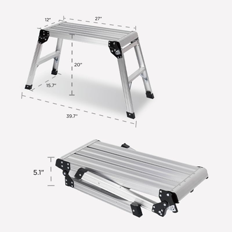 Aluminum Drywall Stool Ladder Platform,Heavy Duty Scaffolding Ladder Stand,Folding Work Bench Stepladder Stool with Non-Slip Feet,Perfect for RV Cleaning,Home Painting (39.70''X11.8''X19.7'') - size: 39.70''X11.8''X19.7''