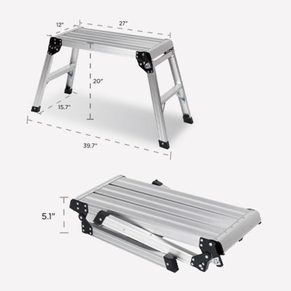 Aluminum Drywall Stool Ladder Platform,Heavy Duty Scaffolding Ladder Stand,Folding Work Bench Stepladder Stool with Non-Slip Feet,Perfect for RV Cleaning,Home Painting (39.70''X11.8''X19.7'') - size: 39.70''X11.8''X19.7''