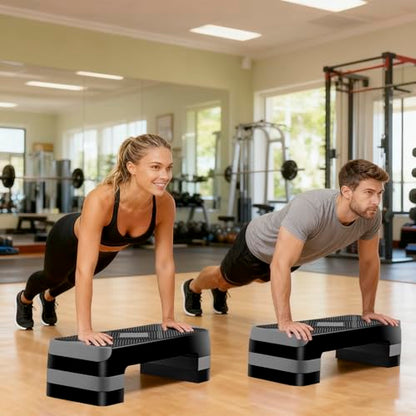 F2C 26.5 Inches Step Aerobics Stepper Platform with 3 Risers, Home Gym Workout Equipment, Fitness Exercise Equipment, Exercise Workout Stepper - color: Grey