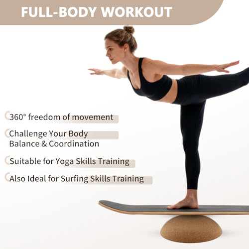 Solid Cork Balance Board Half Ball, 11.8" (30cm) Fitness Half-Ball Trainer for Balance Stability, Mobility & Core Strength Development Excecise Tool for Yoga, Rehab, Pilates & Surf Traning