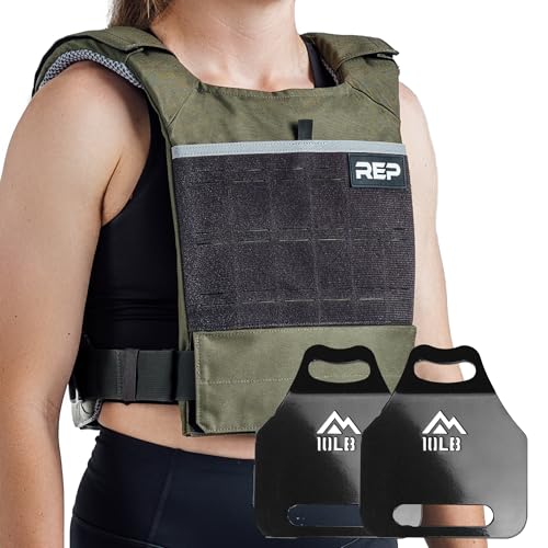 REP Fitness Strata Weight Vest, 2 Removable Plate Options for Unisex, Men & Women, Wearable, Weighted for Strength Training, Muscle Building, CrossFit, Running, Gym Exercise, Adjustable Sizing - color: Green, size: 22.3 Pound Vest
