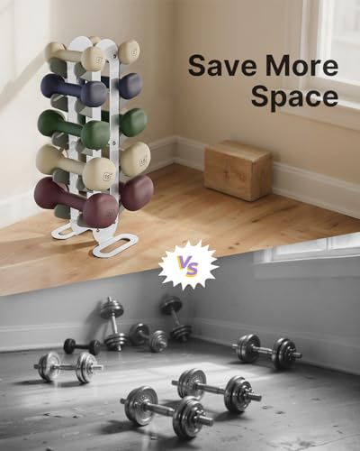 Compact Dumbbell Rack Stand – Space-Saving Weight Rack for Home Gym, Sturdy Weight Holder for Dumbbells, Small Weight Rack for Women’s Weights & Free Weight Storage (Dumbbells Not Included) (White, 3-Tier)