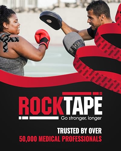 RockTape Extra Sticky Kinesiology Tape - Athletic Tape for Muscle Pain Relief, Injury Recovery - Microscopic Skin Lifting & Decompression - Sweat & Water Resistant - color: Logo Black, style: EXTRA STICKY