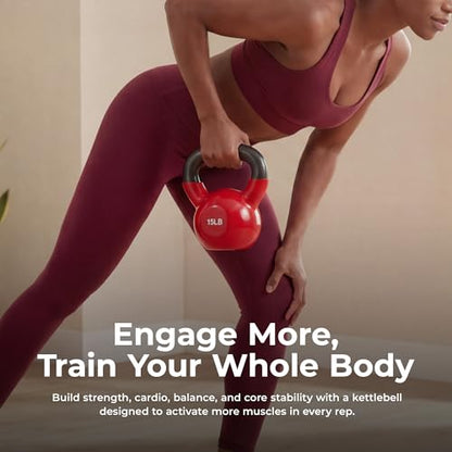Sunny Health & Fitness Vinyl Coated Kettlebell for Strength Weight Training & Swinging Exercise - In 5, 10, 15, 20, 25 Pound - style: 15 Pound
