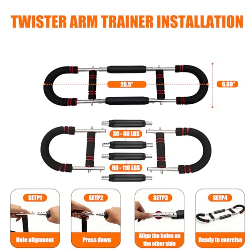 Twister Arm Trainer, Chest Workout Equipment 10-Level Adjustable (30-110 lbs), Adjustable Chest Exerciser with 4 Springs for Men Women, Home Gym Strength Builder, Portable Muscle Toner