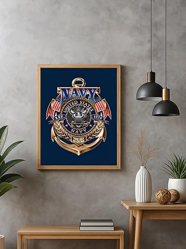 AMERICAN LUXURY GIFTS US Navy Gold Anchor Crest - Military Patriotic Wall Art for Office, Man Cave & Boy's Room Decor - 11x14 Unframed Print