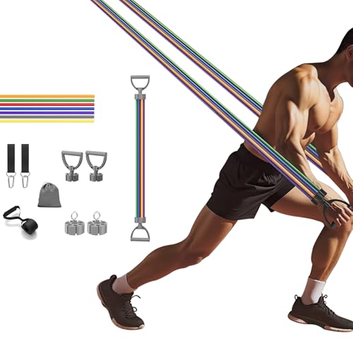 Resistance Bands Set 17 Piece - Exercise Tubes with Handles, Door Anchor, Ankle Straps & Carry Bag - Home Workouts & Muscle Toning