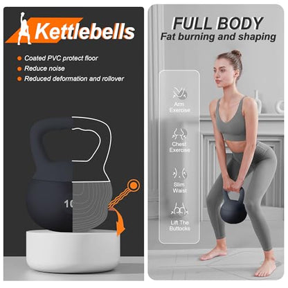 soges PVC One-Piece Kettlebell with Wide Handles, Strength Training Kettlebells 5lb to 35lb Optional for Women of Different Levels, Iron Sand Filled Soft Kettlebell - color: 10lbs - Black