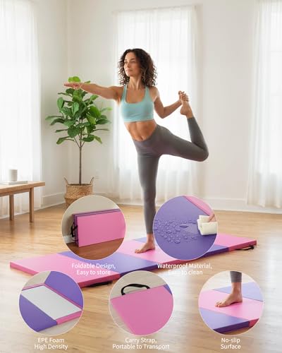 Gymnastics Mat,6x2 Ft(Four-fold) / 6.2x2.6 Ft(Five-fold) Exercise Mats, Gymnastics Tumbling Mats, Thick Portable Home Gym Floor Pad for Yoga, Pilates, Aerobics & Martial Arts Training Children Gifts - size: Five-fold 6.2x2.6Ft