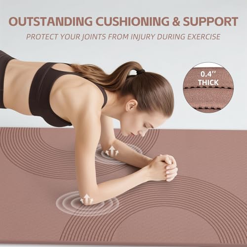 PAIDU Large Yoga Mat, 72" x 36" x 2/5"（10MM） Thick Non-Slip Exercise Mat, SGS-Certified POE Material, Ideal for Home Gym, Yoga, Pilates, Fitness Workouts & Floor Mat - color: Brown - Double C