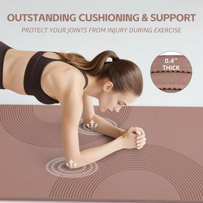 PAIDU Large Yoga Mat, 72" x 36" x 2/5"（10MM） Thick Non-Slip Exercise Mat, SGS-Certified POE Material, Ideal for Home Gym, Yoga, Pilates, Fitness Workouts & Floor Mat - color: Brown - Double C
