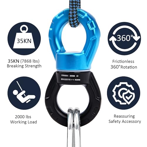Swing Swivel 35KN Breaking Strength 360° Rotator Safety Rotational Device Hanging Accessory for Rock Climbing, Hanging Hammock, Web Tree Swing, Aerial Dance, Children's Swing Spinner Hanger