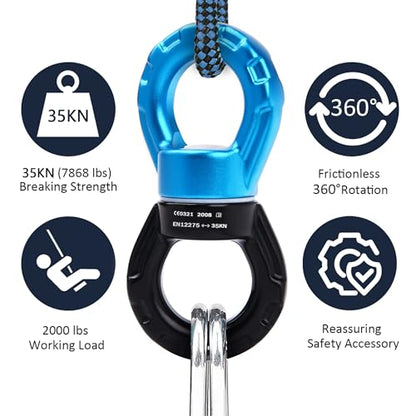 Swing Swivel 35KN Breaking Strength 360° Rotator Safety Rotational Device Hanging Accessory for Rock Climbing, Hanging Hammock, Web Tree Swing, Aerial Dance, Children's Swing Spinner Hanger