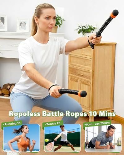 Saker Ropeless Battle Ropes Cordless Workout Rope, Adjustable Weighted Inertia Training Equipment, Portable Battle Rope Alternative for HIIT Strength Cardio, Quiet Home Gym Fitness Equipment