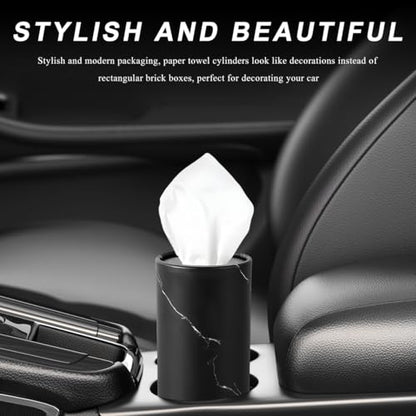 4PCS Car Tissue Holder, Car Cup Holder Convenient Travel Tissue Tube Box with Facial Tissues, Portable Round Tissues Holder Paper Towel Cylinder for Car Home Office (Marble Black)