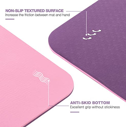 Yoga Mat Non Slip, Pilates Fitness Mats, Eco Friendly, Anti-Tear 1/4" Thick Yoga Mats for Women, Exercise Mats for Home Workout with Carrying Sling and Storage Bag