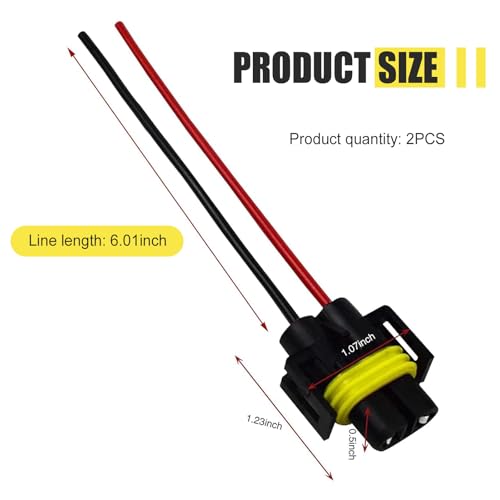 2PCS H8/ H9/ H11 880 881 Bulb Sockets, Nylon Female Adapter Wiring Harness Sockets Wire Connector, Waterproof 2-Hole Fog Light Wiring Harness Kit with Wire, for Headlights or Fog Lights - size: 2pcs