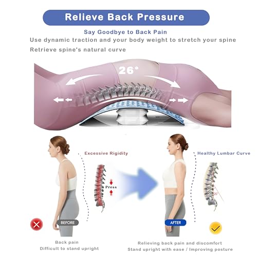 Pneumatic Back Stretcher For Lower Back Pain Relief - Stepless Air-Adjustable Lumbar Support Board With Extra-Wide Panel & Spinal Decompression Muscle Relaxation Spine Stretcher Back Cracker (Pink)