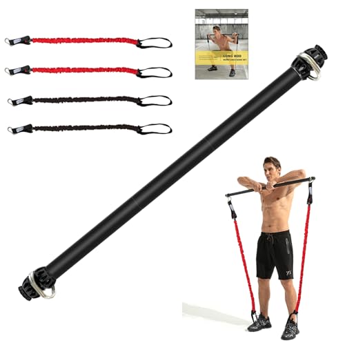 Resistance Band Bar, Portable 43 Inch Pilates Bar with Resistance Bands Home Gym Workouts Stick Squat Yoga Pilates Flexbands Kit for Full Body Shaping