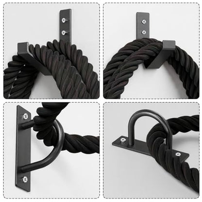 Battle Rope Wall Mount Kit, Heavy Duty Steel Anchor and Storage Hook for 30-50 Feet,1"-2.5" Ropes, Black