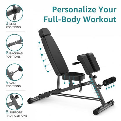 OLIXIS Adjustable Weight Bench, 660 LBS Foldable Workout Bench Press | Heavy Duty Chest Press Machine with Hyper Back Extension & 2 Wheels, for Flat Incline Decline Sit Up for Home Gym - color: Pure Black