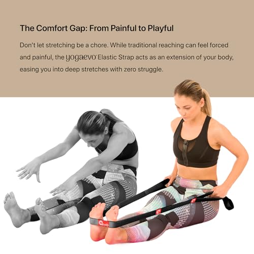 YOGA-EVO Elastic Stretching Strap with Loops for Physical Therapy - Stretch & Activate Muscles - Increase Mobility & Recovery - Soft Cotton & Spandex - Includes Carrying Pouch & Video Exercises