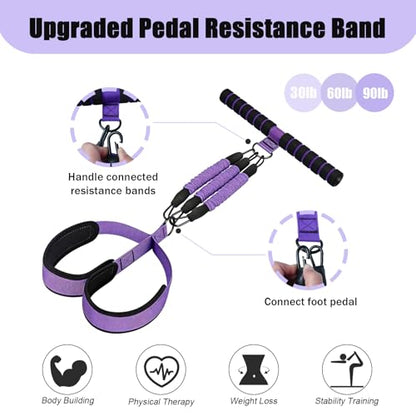 Pedal Resistance Band with Handle, Upgraded 3 Tube Adjustable Foot Pedal Resistance Band, Natural Rubber Exercise Bands for Abdomen, Waist, Arm, Leg Stretching Training