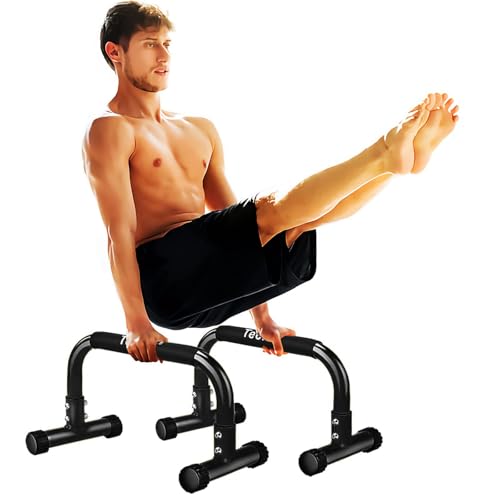 Push Up Bar, Parallettes Bars For L-sit & Dip, Heavy-Duty No Wobbling Parallel Bars Stand For Handstands, Full Planche, Calisthenics, 9.5in High Workout Stands for Home Fitness Training - color: Black