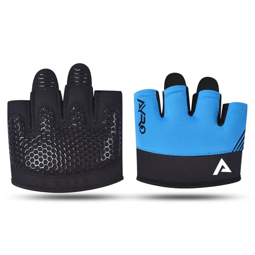 AYRO Workout Gloves for Men & Women, Minimal Short Partial Gym Gloves, Weight Lifting Gloves with Full Palm Protection, Extra Grip Pads & Hand Support for Training & Fitness - color: Blue, size: Large