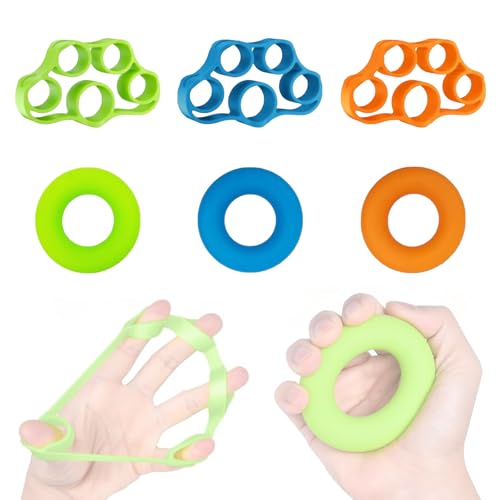 Hand Grip Strengthener Rings, Finger Strengthener Resistance Bands for Guitar/Piano Exercising, Climbing, Arthritis Therapy, Set of 3 Resistance Levels (6 PCS)