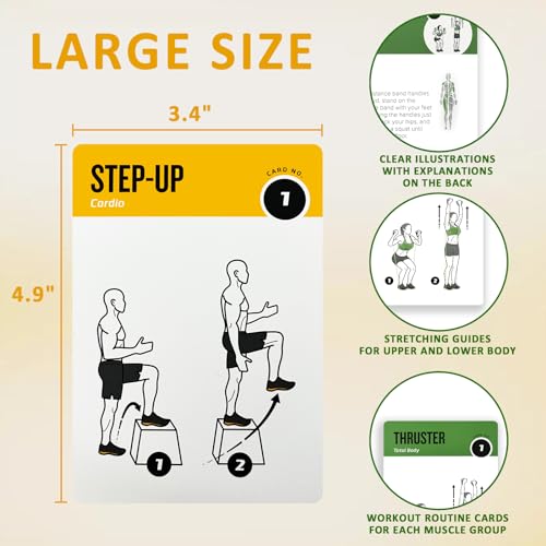 Bodyweight & Resistance Belt Workout Cards, 100 Different Exercise Cards with Detailed Illustrations, Large Size 5" x 3.5" Fitness Cards for Women & Men