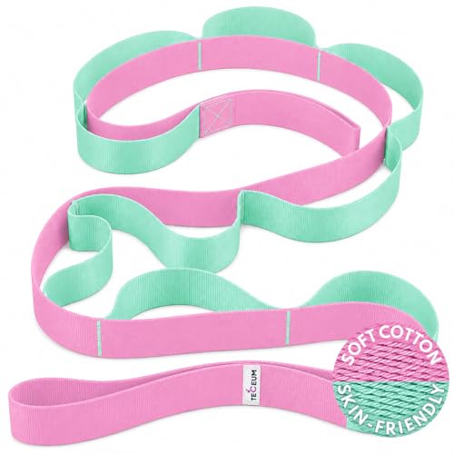 Stretching Strap with 10 Loops – Non-Elastic Yoga Strap for Physical Therapy – Stretch Band for Hamstring, Leg, Hip & Knee Rehab – Pilates, Flexibility & Mobility Exercise for Men & Women