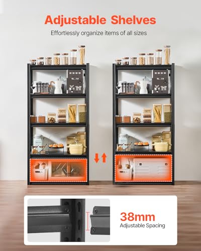 VEVOR Storage Shelves, 2000 lbs, 5 Tier Garage Storage Shelving, 16" D x 32" W x 63" H Adjustable Metal Shelves for Garage Shelves Utility Rack Shelf, Ideal for Kitchen, Warehouse, Basement, Black - size: 16" D x 32" W x 63" H