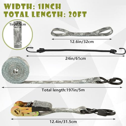 4 Pcs 1 Inch Ratchet Straps Heavy Duty 16ft Tie Down Straps Ratchet with Hooks, 2645 LBS Break Strength, Cargo Ratcheting Straps for Motorcycle Straps Tie Downs, Trucks, Camo - color: Camo