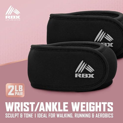 RBX Wrist & Ankle Weights Set (2LB Pair/1LB Each), Adjustable Comfort Fit for Training & Toning - color: Black