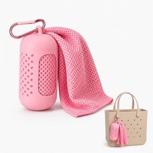 Cooling Towel with Clip Case – Quick-Dry Neck Wrap for Sports, Beach Tote Bags, Gym, Travel & Outdoor Heat (Pink) - color: Pink