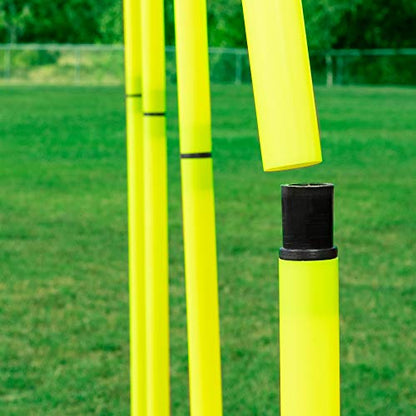 Champion Sports Outdoor Sports Agility Pole Set, 4 Rubber Bases with 12 PVC Poles, 66 Inches, Yellow