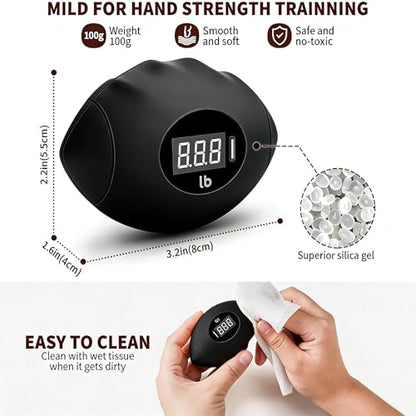 Hand Grip Strengthener, Rechargeable Digital Grip Strength Trainer with LCD Display Up to 220lbs/100kg, Silicone Hand Exercise Ball for Forearm Finger Training & Stress Relief, for Adults and Kids - color: Black