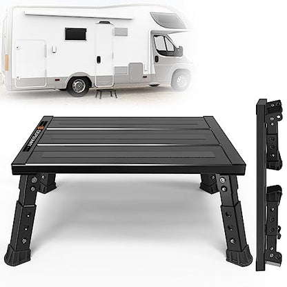 Adjustable RV Step Stool, 3-Step Height Adjustment, Foldable Legs, Wide Anti-Slip Surface,Supports Up to 1,000 lb, Premium Aluminum Construction Easy to Carry - color: Carton Black
