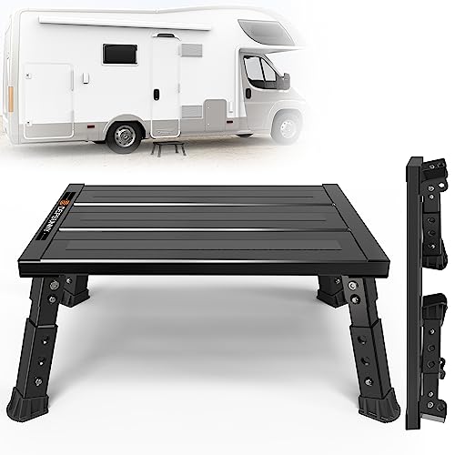 Adjustable RV Step Stool, 3-Step Height Adjustment, Foldable Legs, Wide Anti-Slip Surface,Supports Up to 1,000 lb, Premium Aluminum Construction Easy to Carry - color: Carton Black